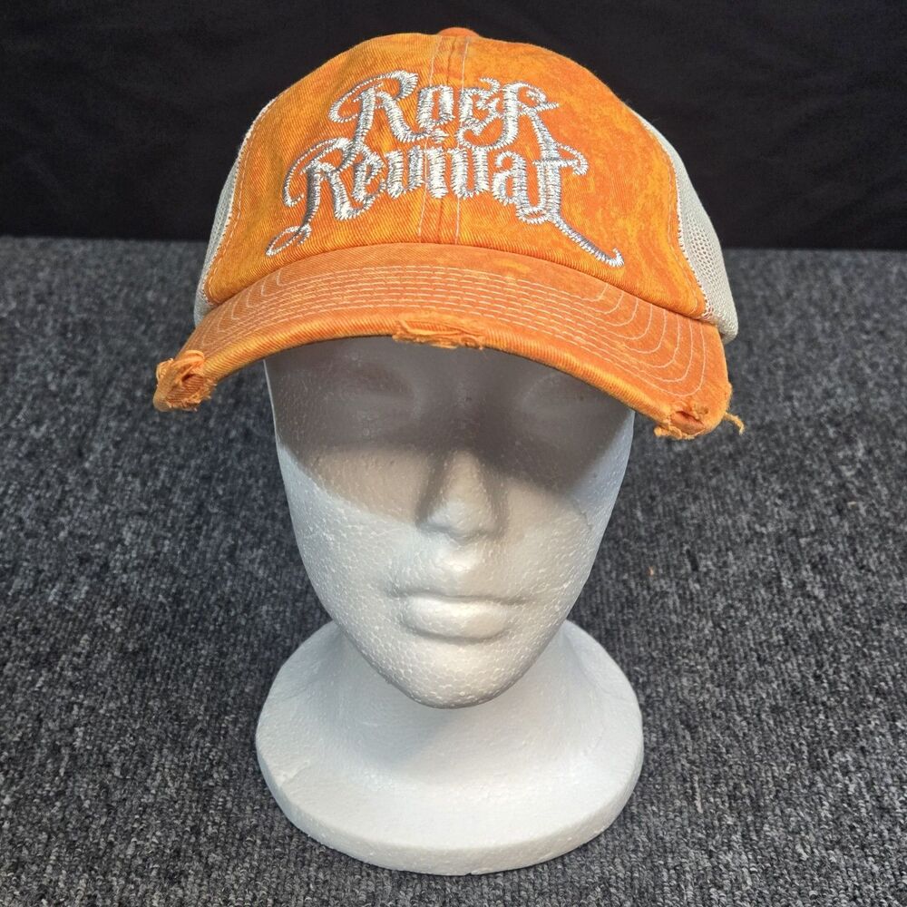 Rock Revival Trucker Hat Mens Cap Strapback Distressed Logo Orange Buckle Y2K